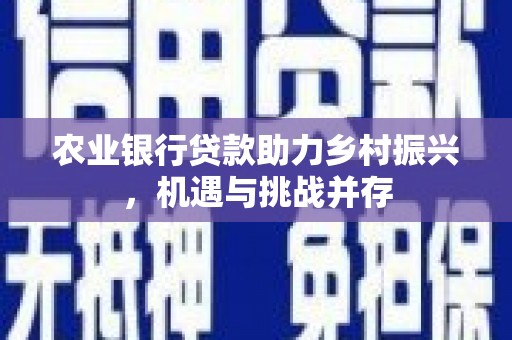 安次农业银行贷款助力乡村振兴，机遇与挑战并存